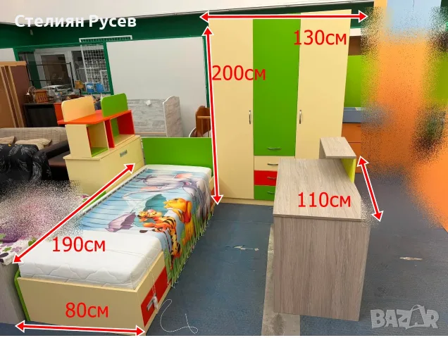 010911   детска стая легло 190/80 см + двукрилен  200/130 MDF МДФ гардероб цена 2 2 3  евро бюро 110, снимка 2 - Спални и легла - 55899018