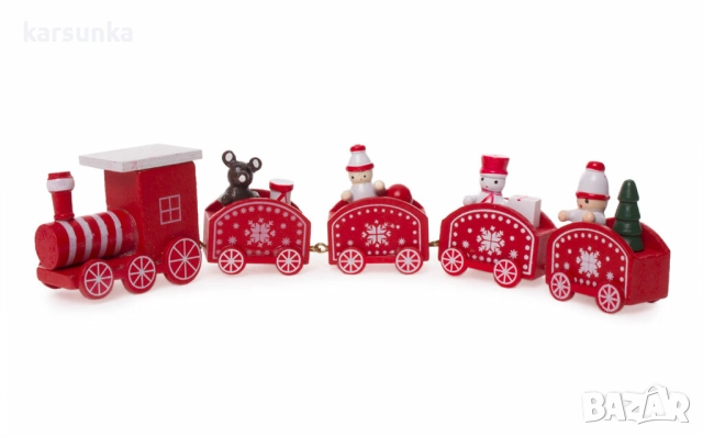 Дървена фигурка - влакче с локомотив и 3 вагончета., снимка 4 - Коледни подаръци - 52454419