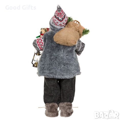 Дядо Коледа с фенер и подаръци, Сив костюм, 46см, снимка 4 - Декорация за дома - 42719789