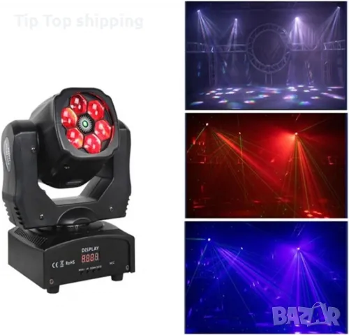 Преносими LED сценични светлини с движеща се глава и управление (6x12W + лазер), снимка 3 - Лед осветление - 50425385