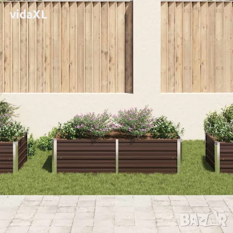 vidaXL Повдигната леха, 160x80x45 см, поцинкована стомана, кафява, снимка 3 - Саксии и кашпи - 56147608