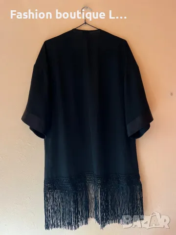 Черно сатенена дамско кимоно с ресни овърсайз модел 🖤, снимка 5 - Други - 47938965