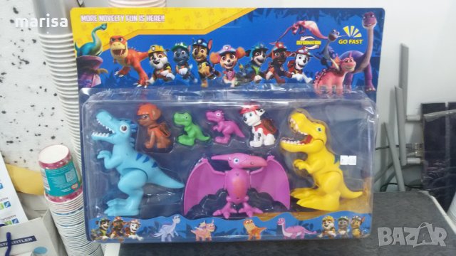 Нов комплект Пес патрул, фигури Paw patrol с динозаври, топери за торта, 7 фигури - 531060