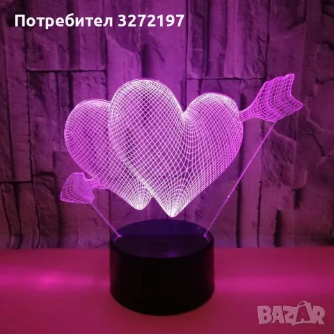 Холограмна 3D LED лампа Heart Arrow,RGB Седемцветен Интелигентен Контрол,USB, снимка 5 - Настолни лампи - 49496053