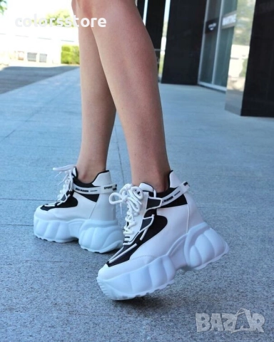 Кецове на платформа - бяло с черно - PA300 , снимка 3 - Кецове - 51334314