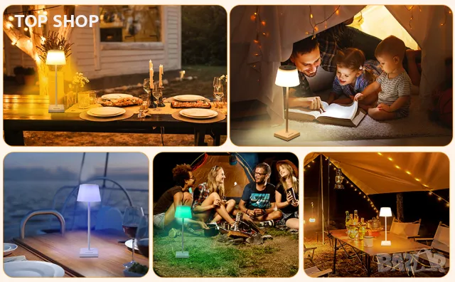 Безжична акумулаторна RGB Димируема LED настолна лампа WOWDSGN/Тъч контрол/IP44 водоустойчива, снимка 9 - Настолни лампи - 49308545