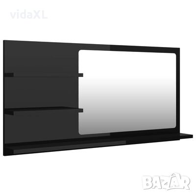 vidaXL Огледало за баня, черен гланц, 90x10,5x45 см, ПДЧ(SKU:805022, снимка 1