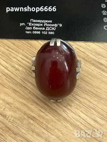Сребърен пръстен със бакелит 925/5,61 грама, снимка 2 - Пръстени - 55735436