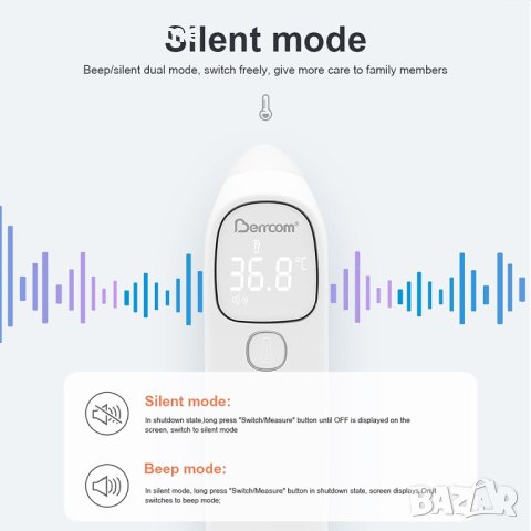 Berrcom термометър за чело и уши за възрастни и деца, цифров инфрачервен,Безконтактен,LED дисплей, снимка 6 - Други - 42920175