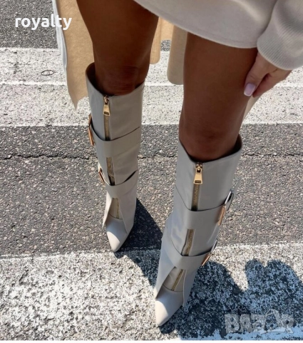 Ботуши на платформа - бежова кожа, снимка 2 - Дамски ботуши - 52267807