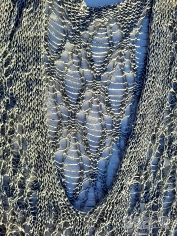 Сребристо пуловерче без ръкав плетиво размер Л, снимка 3 - Корсети, бюстиета, топове - 39091364