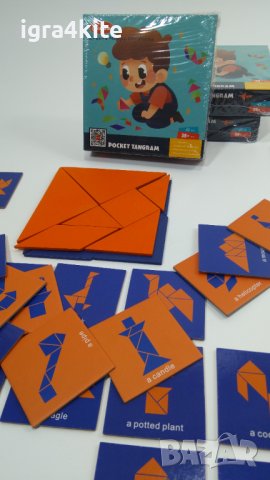 ХИТ! " Pocket tangram " 2бр. дървен Джобен танграм с шаблони в кутия, снимка 3 - Образователни игри - 40632532