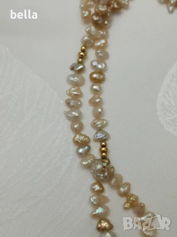 Елегантно перлено колие със перли Keshi, закопчалка сребро с позлата -магнитна,925 и 8 карата злато, снимка 4 - Антикварни и старинни предмети - 50625635