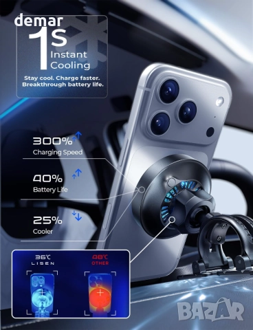 LISEN Qi2.2 25W MagSafe зарядно за кола, с вентилатор, 95W адаптер, снимка 5 - Аксесоари и консумативи - 52279102