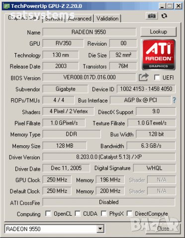 Видео карта ATi Radeon Gigabyte R9550 AGP, снимка 8 - Видеокарти - 30625888