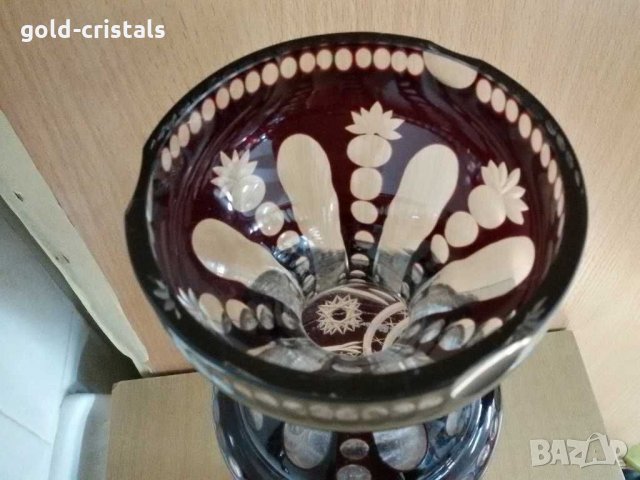 Голяма кристална ваза цветен червен кристал, снимка 5 - Антикварни и старинни предмети - 30952618