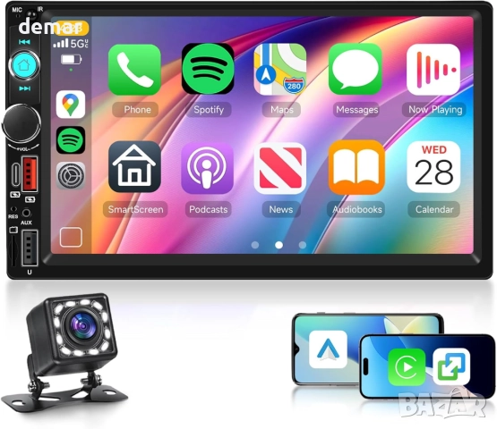 Rimoody Двудиново безжично Carplay/Android Auto автомобилно стерео, 7"