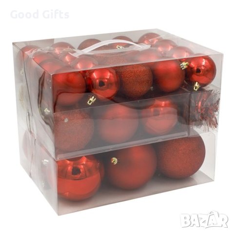 52 броя Комплект Червени коледни топки в 4 размера, снимка 1 - Други стоки за дома - 42673488
