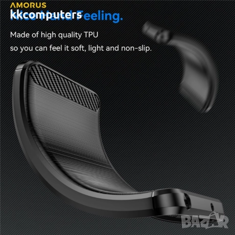 Защитен калъф AMORUS за Xiaomi 15T Pro | TPU, Въглеродна текстура | Вкл. Протектор | Черен, Червен, , снимка 5 - Резервни части за телефони - 52360934