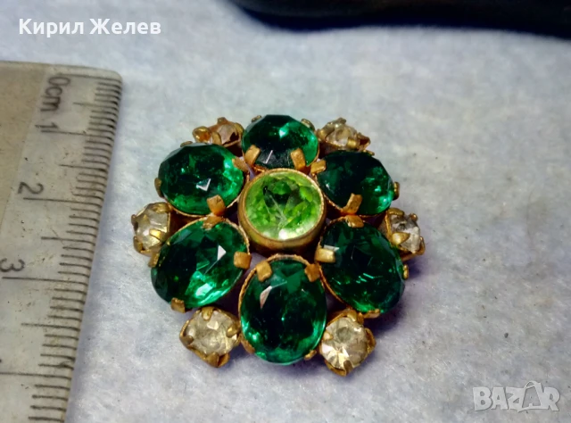 СТАРА ПОЗЛАТЕНА МЕДНА СКЪПОЦЕННА БРОШКА с ИСКРЯЩИ КАМЪНИ ОЛИВИН и ЦИРКОН 50200, снимка 9 - Антикварни и старинни предмети - 51280192