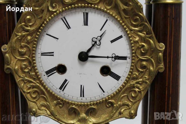 Френски каминен портален часовник, дърво с интарзия, снимка 3 - Антикварни и старинни предмети - 29378635