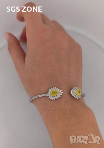 Стилна гривна от стерлингово сребро 925 с жълт сапфир, снимка 4 - Гривни - 52793516