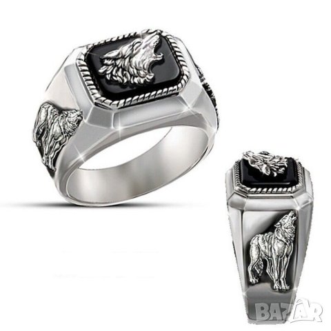 Мъжки пръстен с циркон и вълча глава
