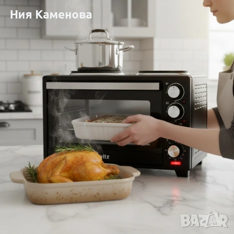 Готварска печка Voltz с фурна и 2 котлона 3200W, компактна електрическа печка за кухня, снимка 7 - Печки, фурни - 53012955