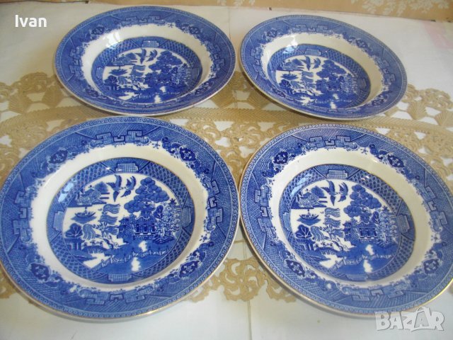 Винтидж Порцелан 1949г-1957г-VICTORIA PORCELAIN WILLOW FENTON-Made in ENGLAND-4 бр.НОВИ Чинии ф230мм, снимка 5 - Чинии - 39895680