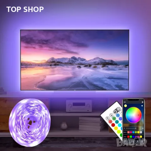 LED лента Bluetooth TV LED светлина за 85-100 инча RGB 5050, 7,5 m,Синхронизиране с музика, снимка 2 - Лед осветление - 49251648