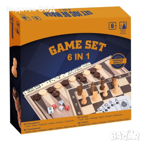 Комплект настолна игра Pufo Premium Deluxe, 6 в 1, За деца и възрастни, снимка 1 - Шах и табла - 42257251