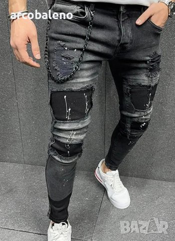 Мъжки модни тесни дънки със средна талия - 023