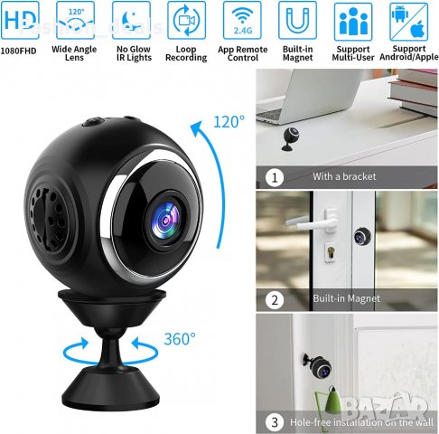 Нова Шпионска мини скрита камера за сигурност / наблюдение 1080P HD, снимка 2 - HD камери - 38322791