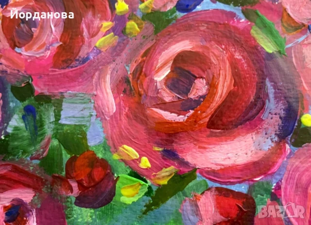 Рози- акрилна картина, снимка 2 - Картини - 50898759