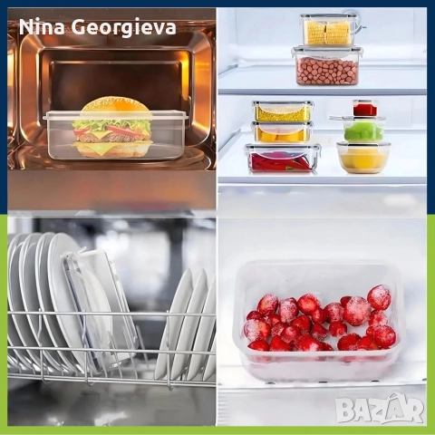 Комплект от 12 кутии за храна за обяд – пластмасови контейнери с капаци, снимка 7 - Кутии за храна - 52859239