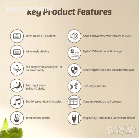 Видео бебефон Babystar SM70PTZ голям екран, с въртяща камера и нощно виждане, снимка 5 - Бебефони - 48549881