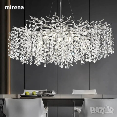 Кристални полилеи с клонки, никелирани 80см модерен сребърен ЛЕД LED, снимка 5 - Лампи за таван - 53144535