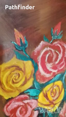 Прекрасна авторска картина. Рози. Масло върху платно, снимка 3 - Картини - 44659529