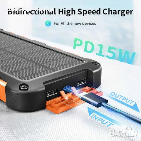 Solar Power Bank 20000mAh, PD 15W, снимка 2 - Външни батерии - 48177189