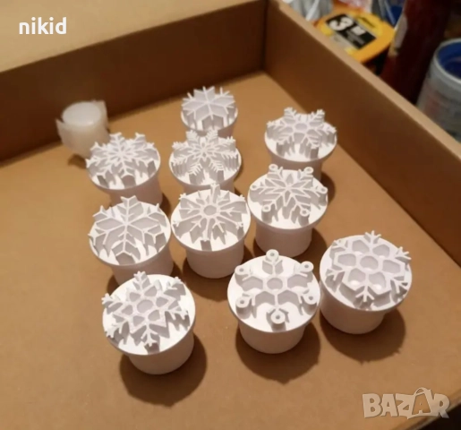 10 бр Снежинка снежинки малки печати печат за сладки тесто фондан бисквитки декорация, снимка 4 - Форми - 52894610