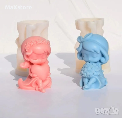 3D 2 модела момиче с букет сърце