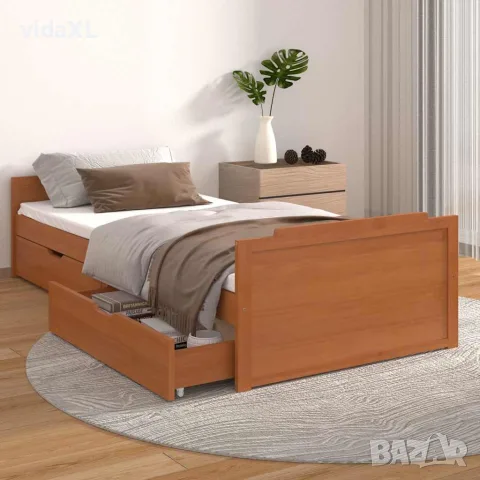 vidaXL Рамка за легло с чекмеджета, меденокафява, бор масив, 90х200 см, снимка 2 - Спални и легла - 56146839