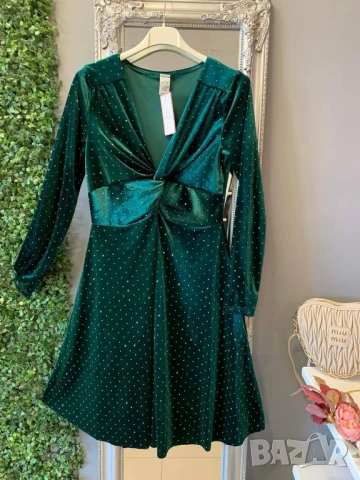 🍀Коктейлна рокля от кадифе, обсипана с камъни  