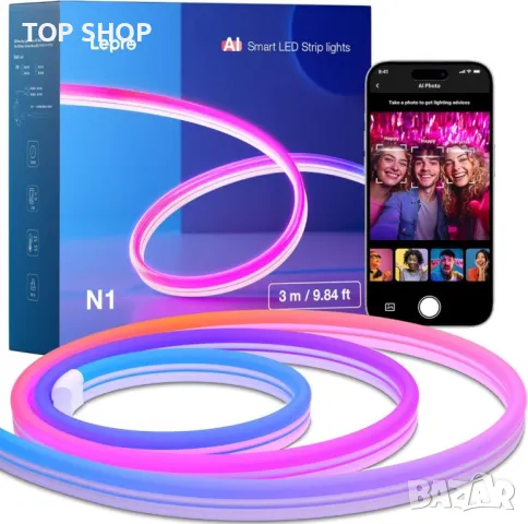 Lepro N1 неонова LED лента, синхронизация с музика, управление с глас, 3 м
