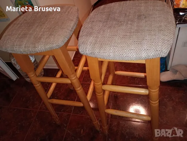 Дървени бар столове с тапицерия 83 см., снимка 5 - Столове - 49552019