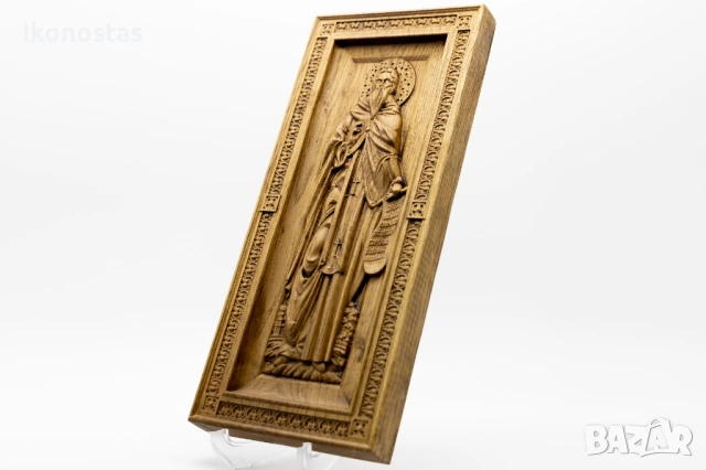 Релефна икона на свети Анатолий от масивен дъб, снимка 3 - Икони - 53224768