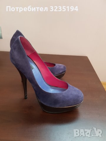 Сини велурени обувки, снимка 4 - Дамски обувки на ток - 37659143