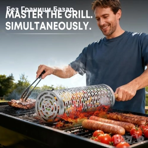 Нови BBQ въртящи се грил скара кошници от неръждаема стомана – 2 броя, снимка 2 - Други - 52821824
