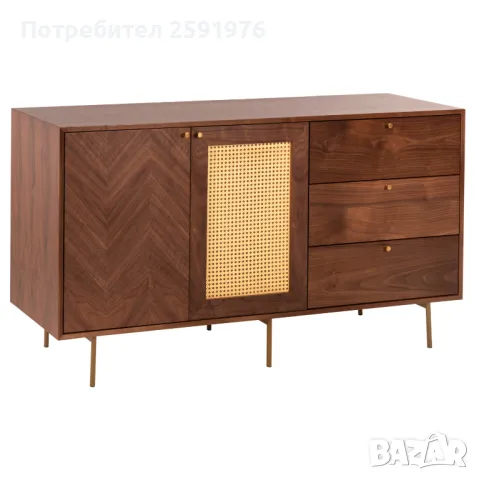 Бюфет HM9735, MDF и естествен фурнир, Златисти крака, 150x40x80Hcm., снимка 1