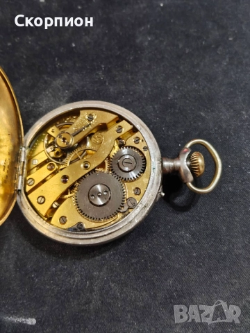 Швейцарски СРЕБЪРЕН джобен часовник 1900г. с позлата - 10 РУБИНА - ПРОМОЦИЯ, снимка 7 - Джобни - 50040865